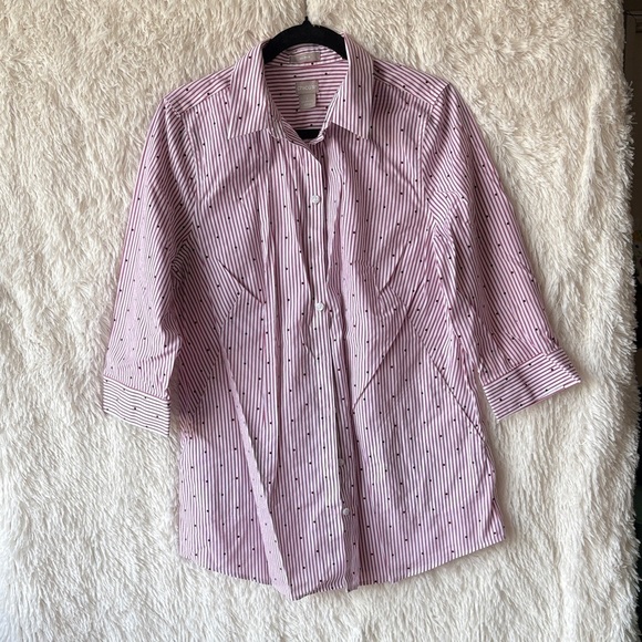 Chico's Women's Pink Striped Button Down Shirt - Picture 1 of 9